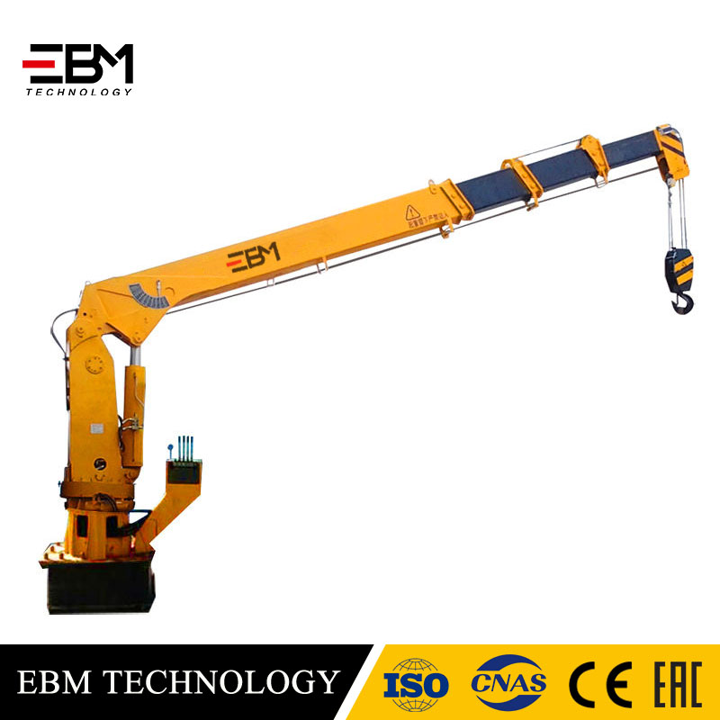 EBM Electric Hydraulic 10 7 8 9 Ton Telescopic Boom Straight Arm Deck Vessel Ship Crane Marine OEM China factory direct sale with Remote Control Pedestal HPU ABC CCS BV CE API2C stiff boom crane