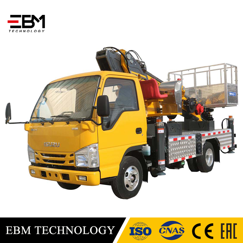 EBM Factory direct sale 25 28m 30m aerial work vehicle man lift aerial work vehicle  aerial work lifting truck with bucket basket cage work platform truck Diesel telescopic boom lift stiff boom crane 